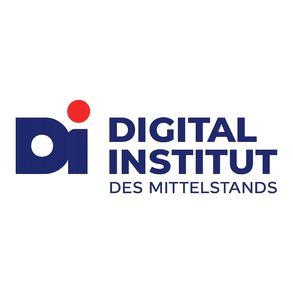 Logo des Digital Instituts des Mittelstands mit rotem Punkt und Text in Blau.